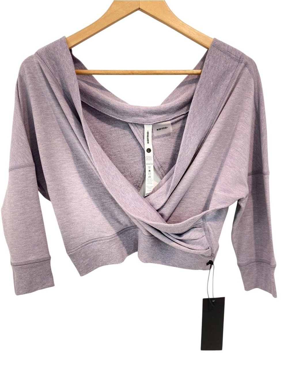 Karma Lavender Wrap Crop Top NWT Soft Knit 3/4 Sleeve Women’s Size Small Lilac